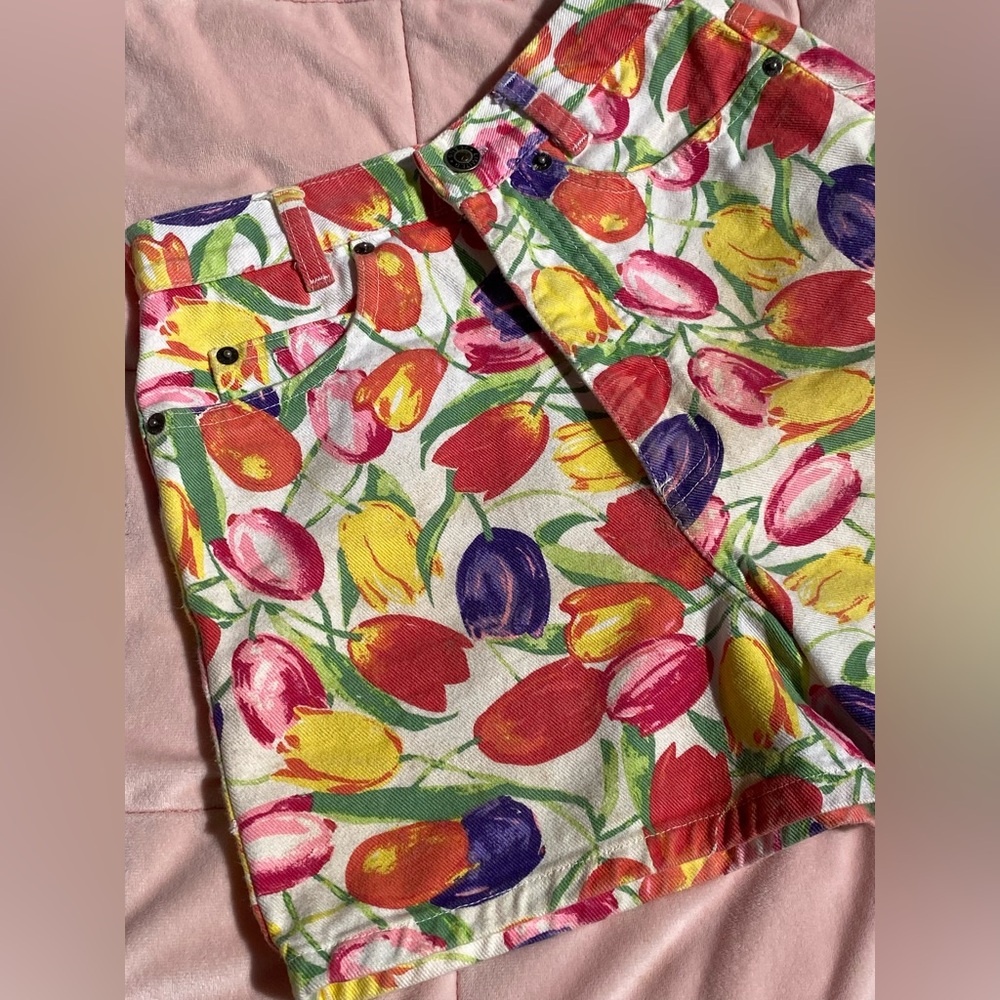 Vintage 90s The Limited Jeans High Waisted Floral Tulip Denim Shorts Made in USA